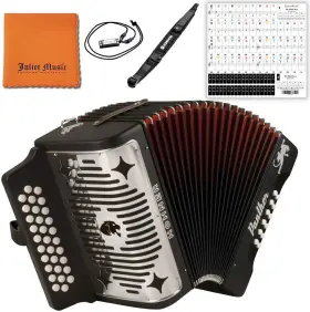 Accordions 705353789847 Panther G/c/f 3-row Diatonic Accordion 3100gb - Black Bundle With Strap Mini H