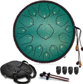 3l-x0z4 Aogbra Steel Tongue Drum - 15 Note 14 Inch Hand Pan D Inch-15 Green