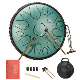 Burning&lin Burninglin-14-lotus-purple Steel Tongue Drum 14 Inches 15 Notes Hand Pan Tones Green
