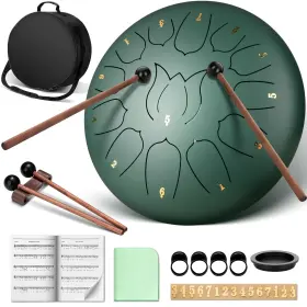 Cahaya Cy00374-1-fr Steel Tongue Drum 12-inch 13 Notes 12 In Stone Green