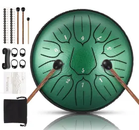 Harmuhos 667619584682 Steel Tongue Drum 11 Note 6 Inches D-key Tank Handpan Emerald Greenn