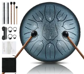 Harmuhos 667619584699 Steel Tongue Drum 11 Note 6 Inches D-key Tank Handpan Tibetan Green