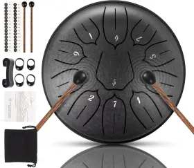 1-obsidian Harmuhos 667619584705 Steel Tongue Drum 11 Note 6 Inches D-key Tank Handpan