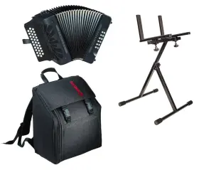 Hohner 190786386327 Cofb Compadre 3-row Accordion Fbbeb Black With Bag Cloth And Stand Bundle