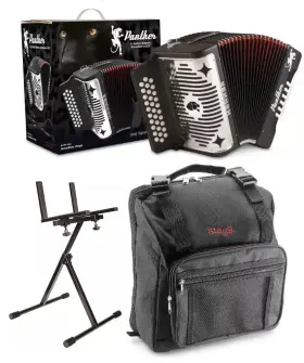 3100fbbeb Hohner Panther Diatonic Accordion Key Of Fbbeb With Bag Cloth And Stand Bundle