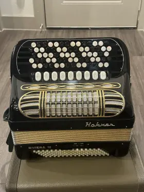 3148 Hohner #3148 Vintage Black Riviera Iii 5 Row Button Accordion Made In Germany C System