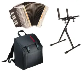 3500gw Hohner Corona Ii Diatonic Accordion G/c/f White With Bag Cloth And Stand Bundle