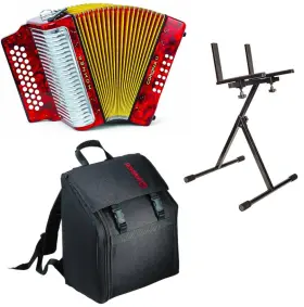 3523gr Hohner Corona Ii Classic Accordion G/c/f Red With Bag Cloth And Stand Bundle