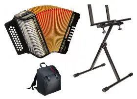 Hohner 400912629823 Corona Ii Classic Accordion G/c/f Black With Bag Cloth And Stand Bundle