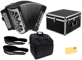 Hohner 840262230018 Compadre Gcf 3-row Diatonic Accordion - Black With Hard Case