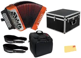 Hohner 840262230032 Compadre Gcf 3-row Diatonic Accordion - Orange With Hard Case