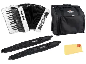 Hohner 840262260312 Bravo Ii 48 Chromatic Piano Key Accordion - White With Gig Bag
