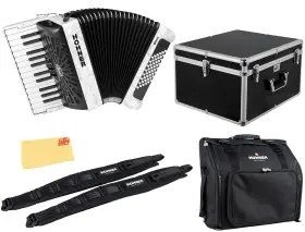 Hohner 840262260329 Bravo Ii 48 Chromatic Piano Key Accordion - White With Hard Case