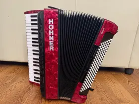 Br120rn Hohner Piano Accordion Bravo Iii 120 Pearl Red With Gig Bag And Straps