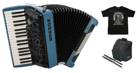 Br72-db Hohner Bravo Iii Mycolor 72 Bass Water Dark Blue Piano Accordion Bag Straps Tee