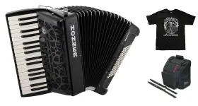 Br72-jt Hohner Bravo Iii Mycolor 72 Bass Night Jet Black Piano Accordion Bag Straps Tee