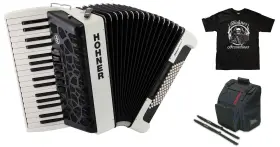 Br72-pw Hohner Bravo Iii Mycolor 72 Bass Day Pure White Piano Accordion Bag Straps Tee