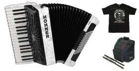 Br72wh Hohner Bravo Ii 72 Bass White Piano Accordion Acordeon Bag Straps Shirt New