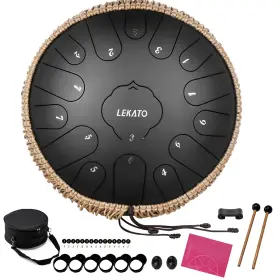 Lekato Us-2301bk Steel Tongue Drum 13 Inch 15 Notes C Key Black 13ftft