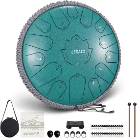 Us2906gr Lekato Steel Tongue Drum 13 Inch 15 Notes Malachite Green 13&apos &apos