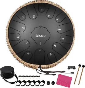 Usm02301bk Lekato Steel Tongue Drum 13 Inch 15 Notes C Key Black 13ftft