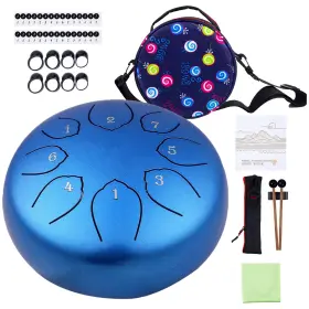 Musfunny 741416479553 Steel Tongue Drum Kids Instrument Musical Metal Tank Drums Set 6 Inch Blue