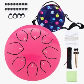 Drum-123 Musfunny Steel Tongue Drum Kids Instrument Musical Metal Tank Drums Set 6 Inch 8 Pink