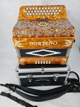 Norteno 2725 By Gabbanelli Button Accordion Gold Pearl 3 Register New Gcf