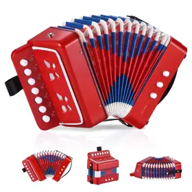 Riva003055250411 Rivvta Accordion 10 Keys Button 7 Key 3 Bass Mini Musical Instrument Red