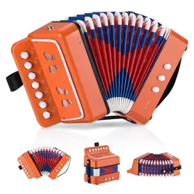 Riva003057250411 Rivvta Accordion 10 Keys Button 7 Key 3 Bass Mini Musical Instrument Orange