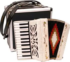 Rossetti 2512-wh 25-key 12 Bass Button Piano Accordion In Key Of G White With Case