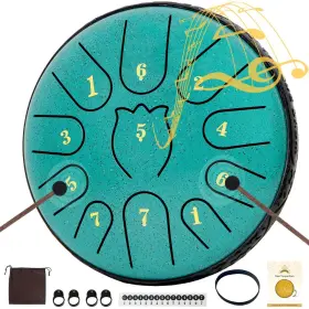 Rsasi 739713923824 Steel Tongue Drum 6 Inche 11 Note Drums Rain Chime Raindrop Green