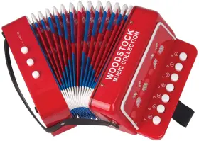Woodstock Chimes 885866882348 Kids Accordion 7 Inch Red With 10 Keys Beginner Music Toy Instrum