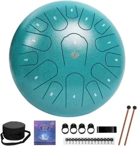 Green-15 Yasisid Rain Drum For Outside Garden Steel Tongue 12 Inches 15 Notes Green