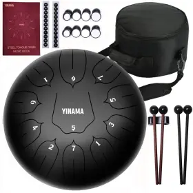 Yinama 4354271769 Steel Tongue Drum Percussion Instrument 11 Notes 10 Inch Black