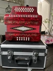 Baronelli Full Size 31 Button 12 Bass Accordion, Gcf, With Straps, Case, Red Open. Price: $600.00.