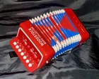 Woodstock Music Collection Button Accordion BASS/8 Treble Small Red/white/blue Used. Price: $51.00.