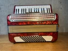 Vintage Hohner Concerto Iii Piano Accordion 72 Bass 34 Keys Red Pearloid W/ Case. Price: $1400.00.