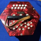 Rare Collector Scholer Concertina German D. R. 20 Button Red Pearl Accordion. Price: $325.00.
