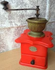 Antique Vintage Wooden Table Box Coffee Mill Grinder Schutz Marke Mokka Red Used. Price: $199.00.